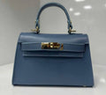 MELBD Denim Blu Small Italian Leather Structured Lock Bag