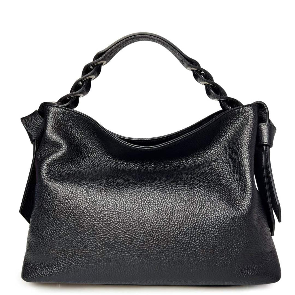 MI506 Black Leather Hobo Bag