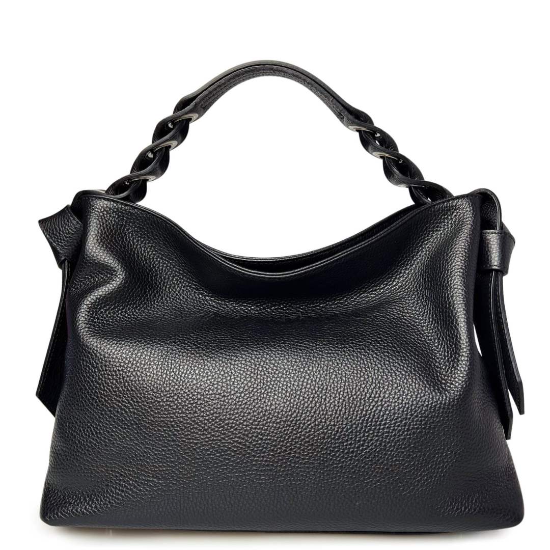 MI506 Black Leather Hobo Bag