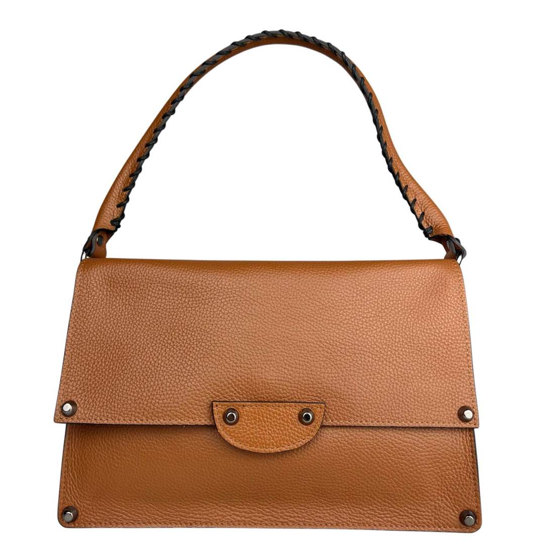 Mi233 Tan Woven-Handle Flap Bag