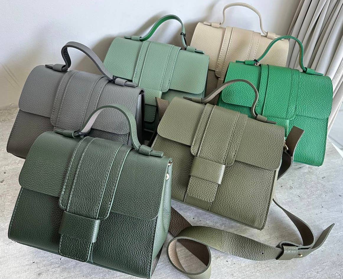 LCELGR Italian Green Elegant Structured Handbag Top Handle