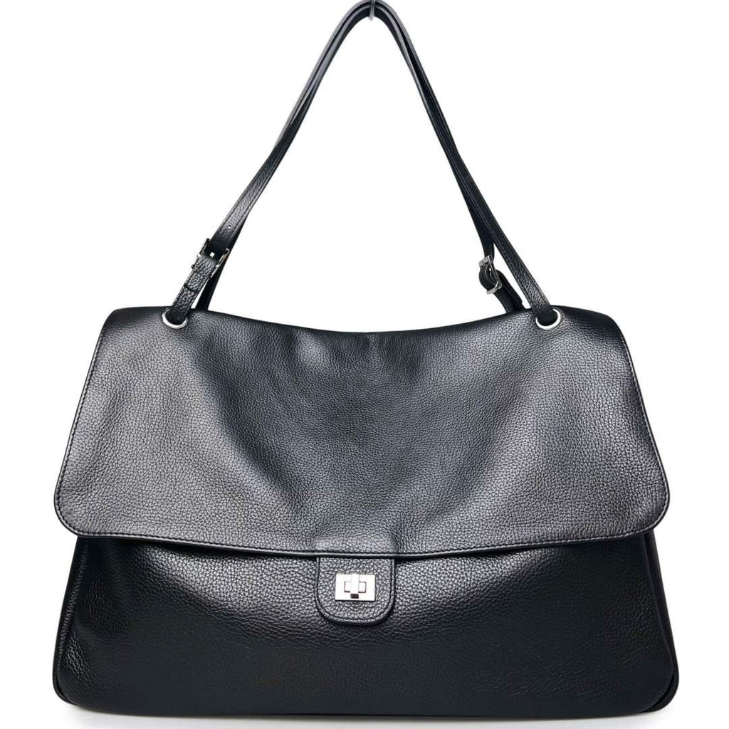 MI539 Black Leather XL Flap Bag