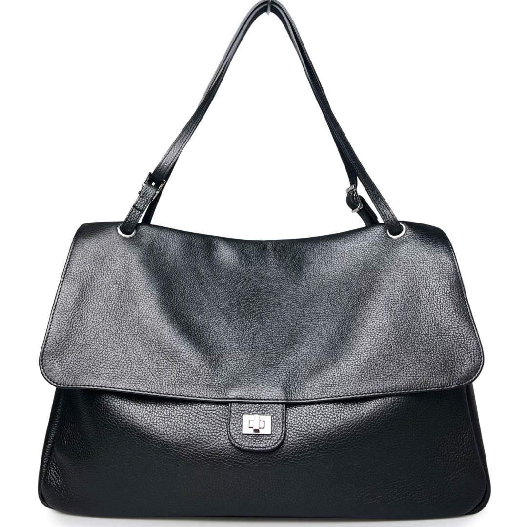 MI539 Black Leather XL Flap Bag
