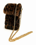 JA023 Brown Leopard Faux Fur Chain Phone Bag