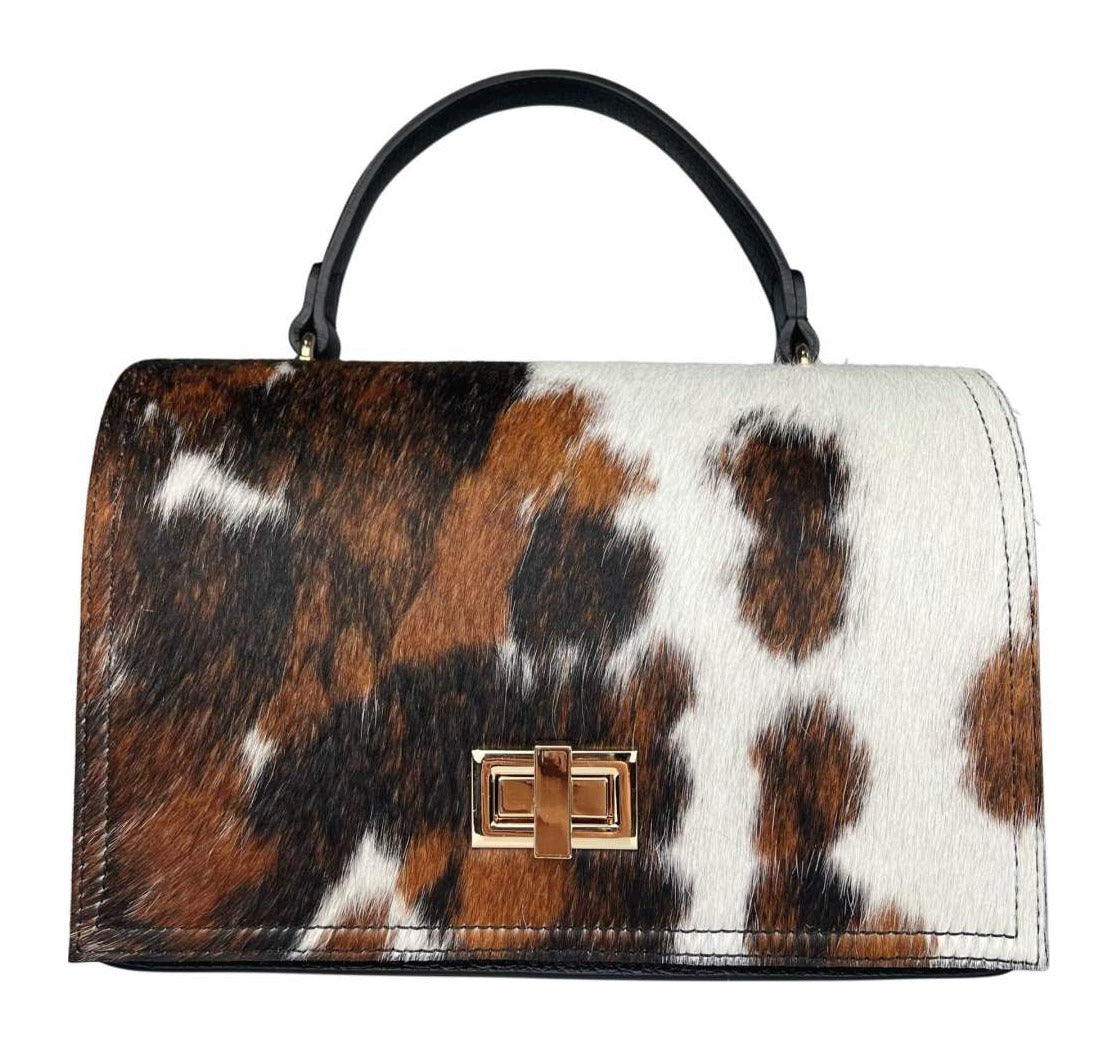 MI562 Cow Print Pony Hair Top Handle Bag