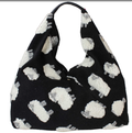 923 Italian Black Sheep Wool Handbag w/ Leather Handle