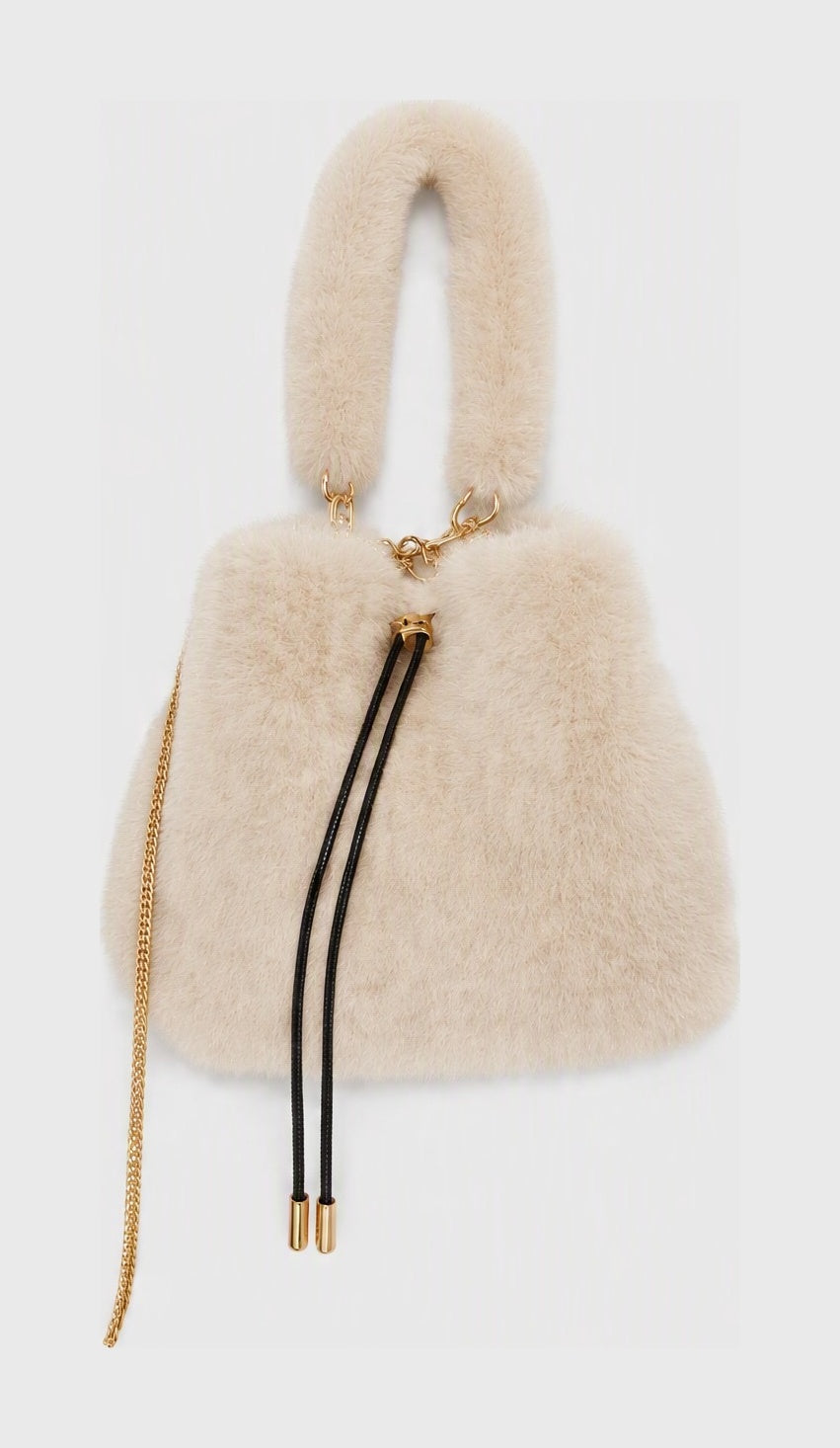 JA002 White Faux Fur Bucket Bag