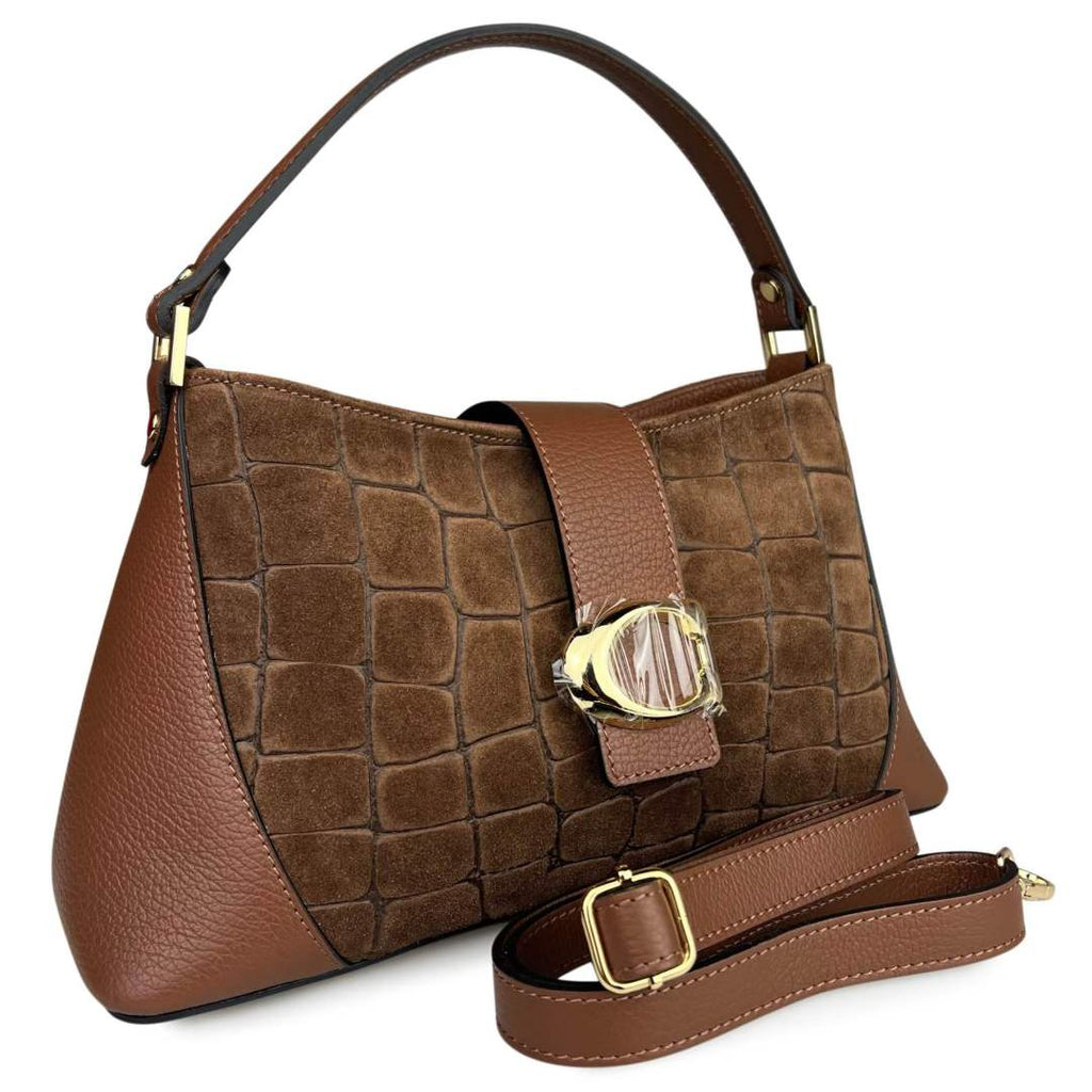 Mi206 Brown Croco-Print Accent Bag