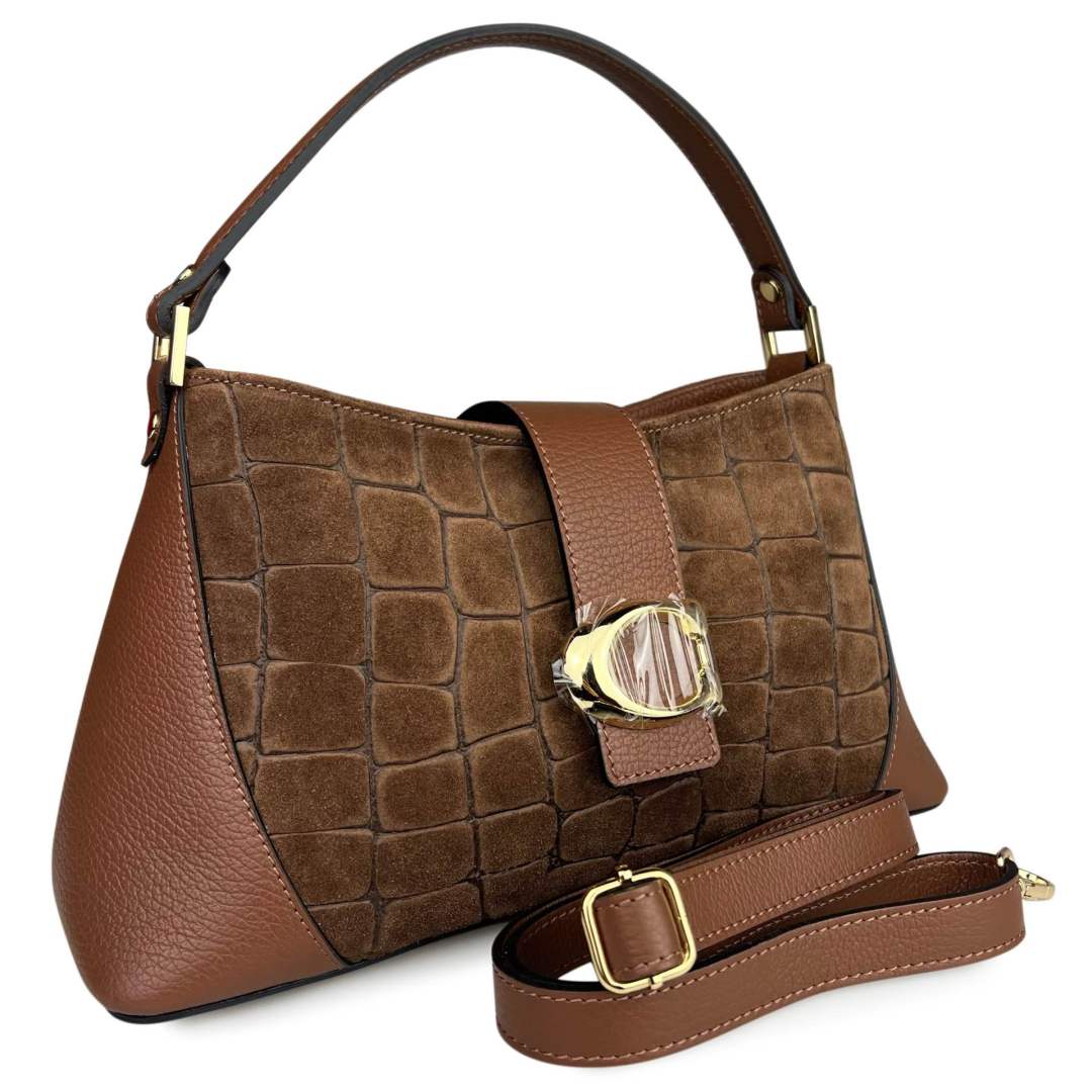 Mi206 Brown Croco-Print Accent Bag