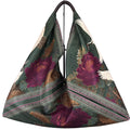 MI502 Dark Green Crane & Peony Print Triangle Bag