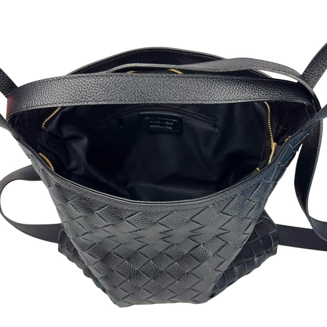 MI594 Black Woven Leather Convertible Backpack