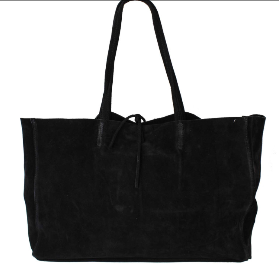 592 Italian Black Suede Travel Bag Tie Closure JIJOU CAPRI