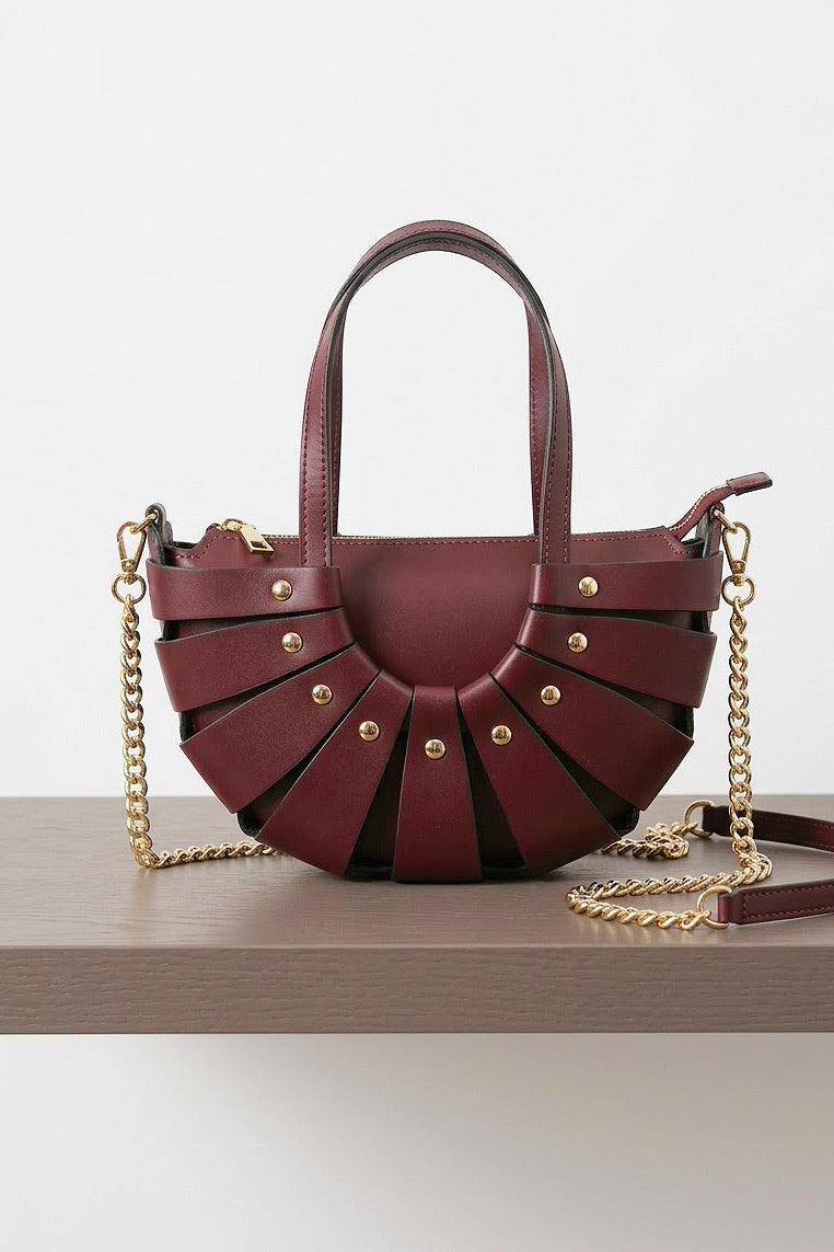 ZZ194 Burgundy Leather Basket Bag