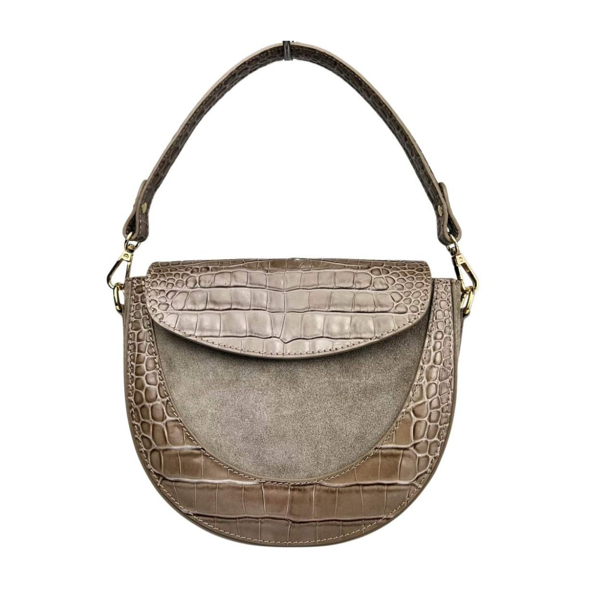 MI620 Taupe Suede Croc Saddle Bag