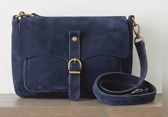 ZZ165 Navy Suede Crossbody Bag