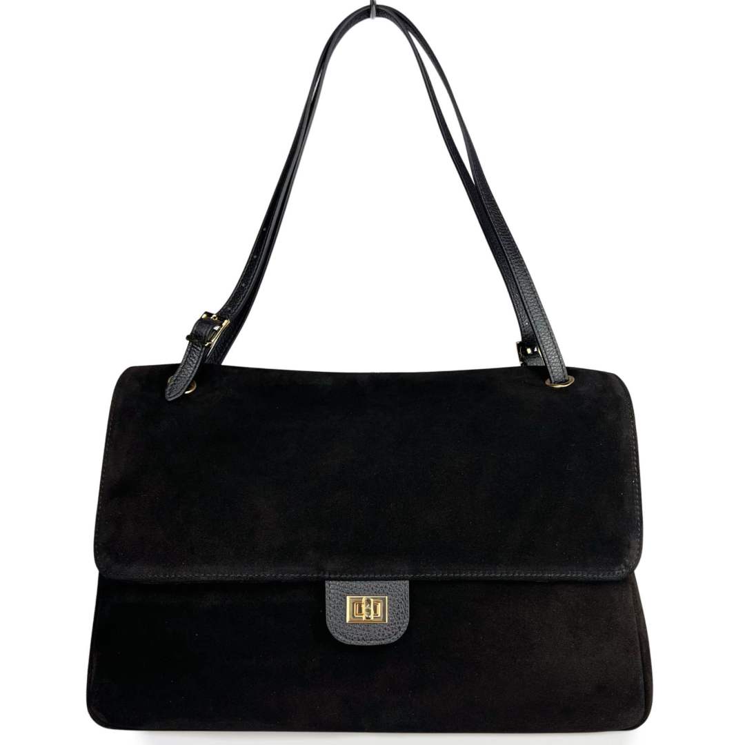 Mi312 Black Suede Flap Bag