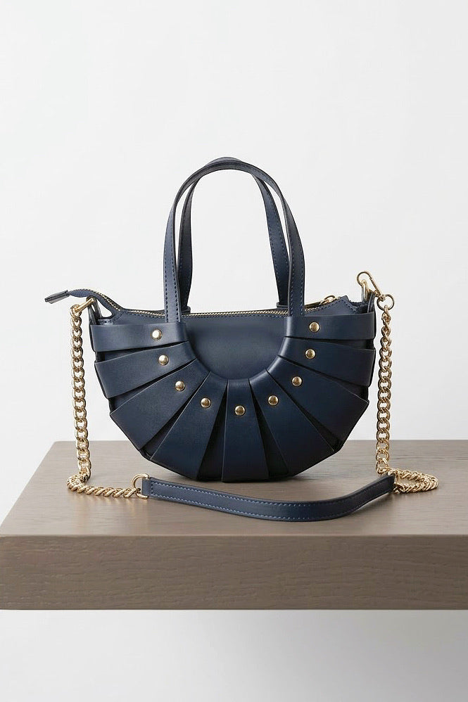 ZZ196 Navy Leather Basket Bag