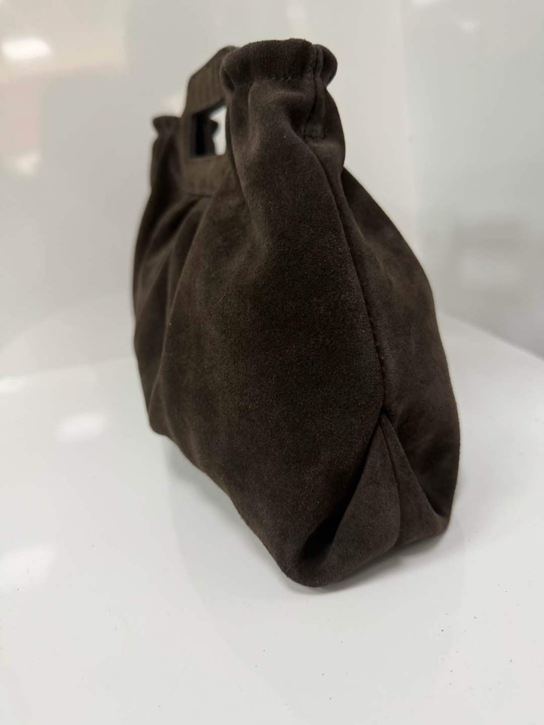 ST164 Dark Brown Ruched Suede Handle Bag