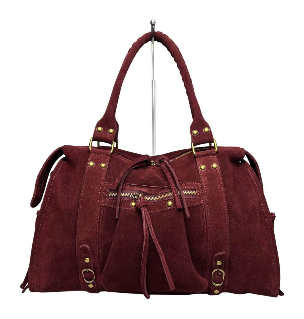 MI551 Burgundy Suede Studded Satchel
