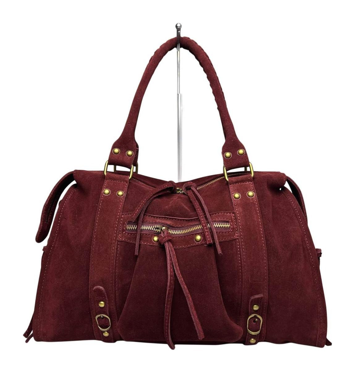 MI551 Burgundy Suede Studded Satchel