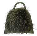 MDOF Italian Olive Leather Crossbody Bag w/Matching Real Fur