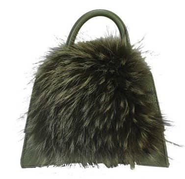 MDOF Italian Olive Leather Crossbody Bag w/Matching Real Fur