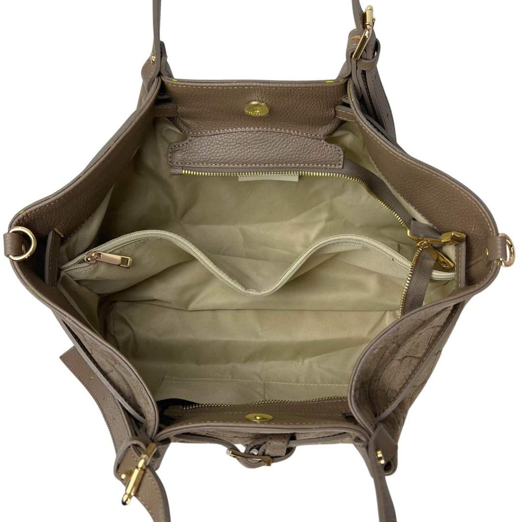 Mi080 Dark Taupe Croco-Print Suede Tote