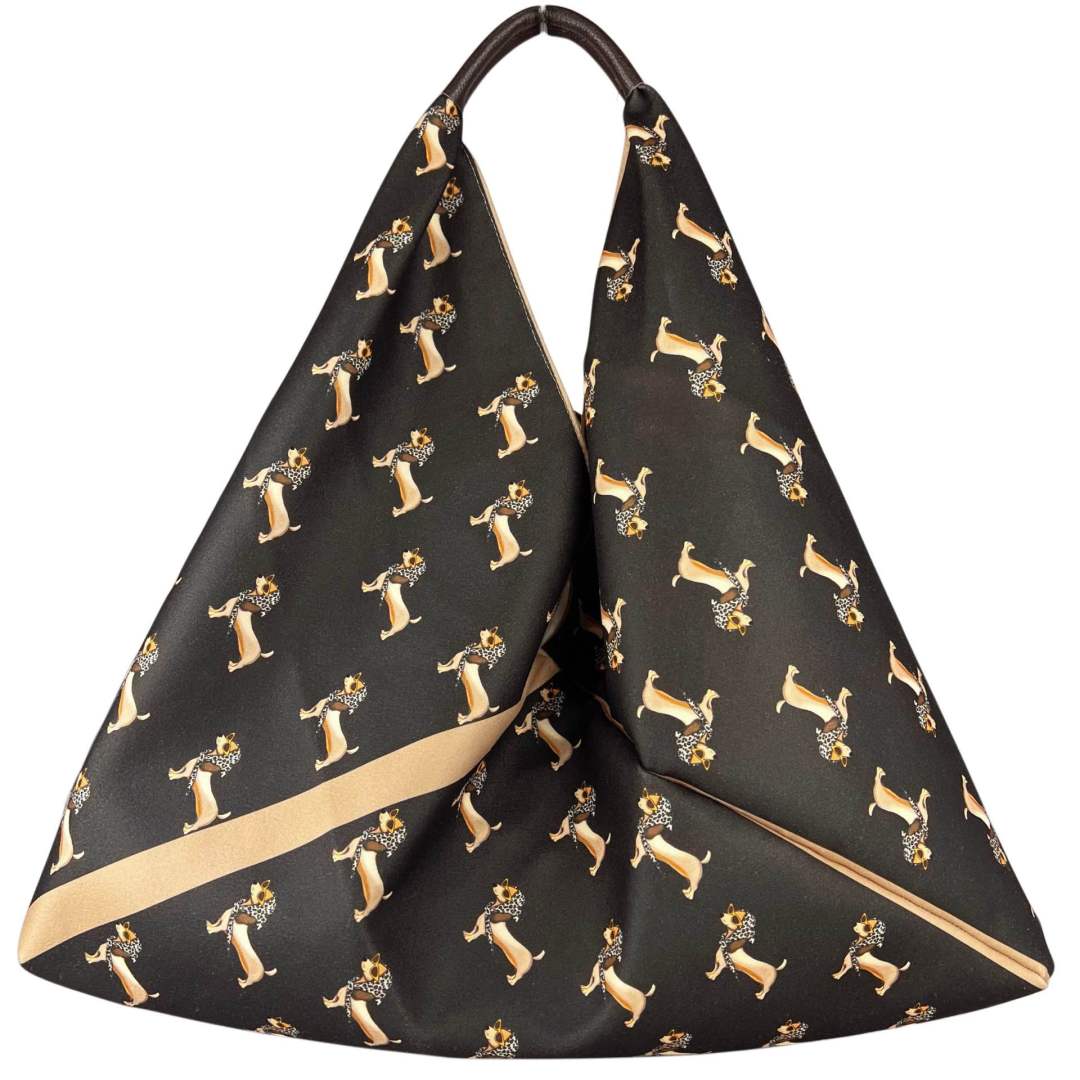 MI497 Dark Brown Dachshund Print Triangle Bag
