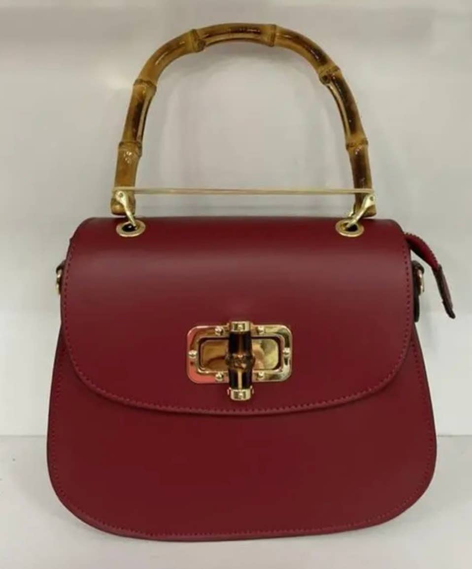 STBAW Wine Italian Leather Crossbody Bag w/Bamboo Handles