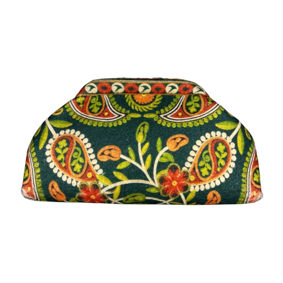 MI649 Green Paisley Print Clutch Bag