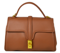 IT55 Camel Leather Brown Leather Handbag with Gold Clasp