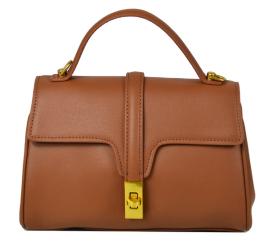 IT55 Camel Leather Brown Leather Handbag with Gold Clasp