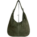 Mi077 Olive Suede Woven-Handle Tote
