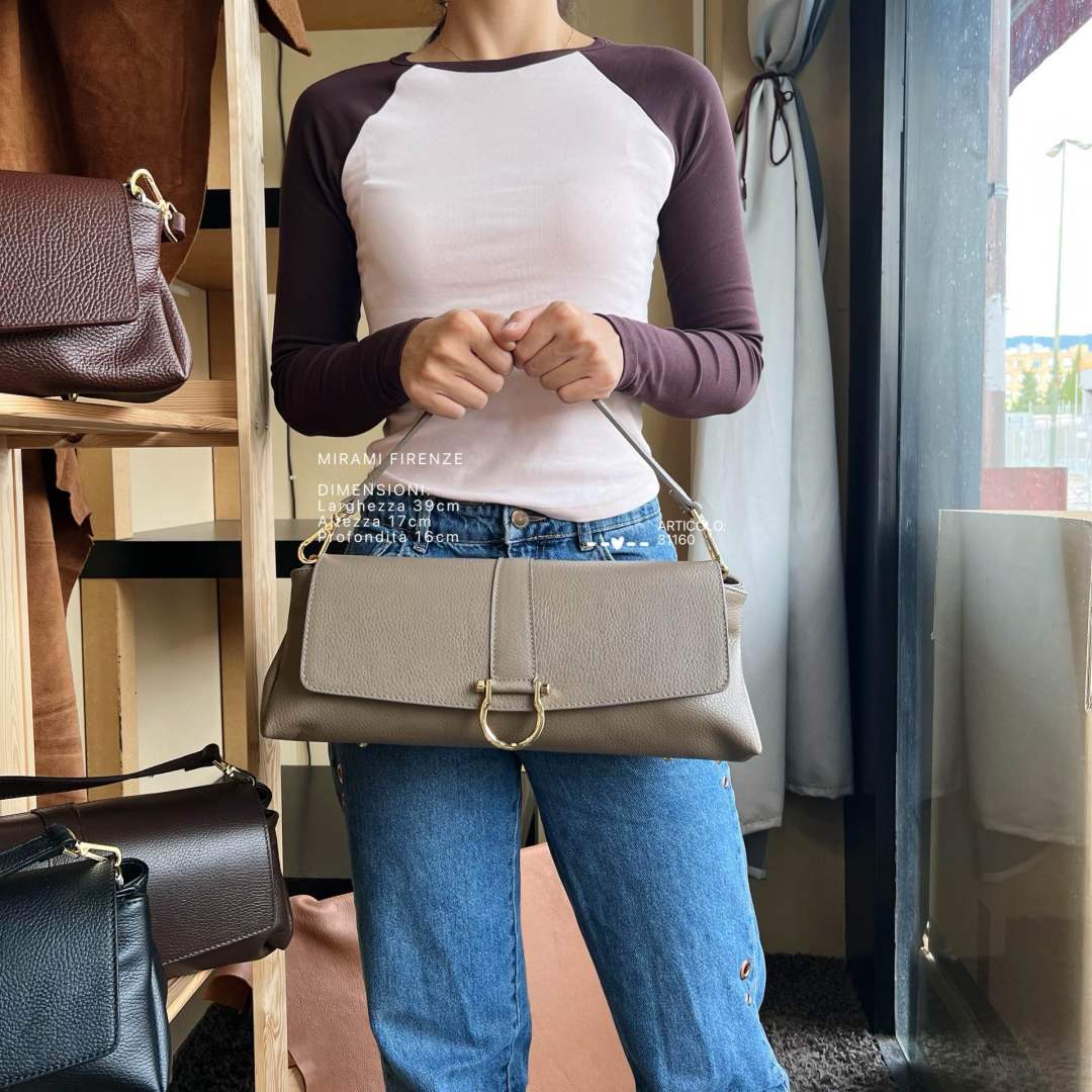 MI609 Dark Taupe Leather Flap Shoulder Bag