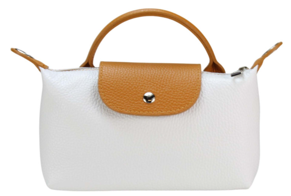 LOLOWH Italian Leather White Small Handbag w/ Snap Closure