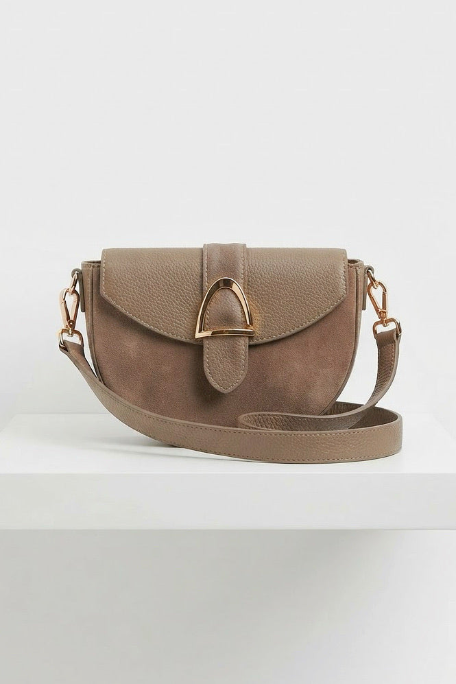 ZZ117 Taupe Leather Suede Crossbody Bag