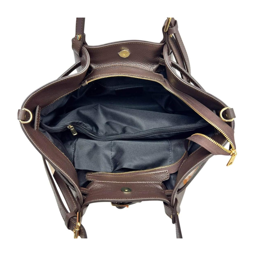 MI638 Cow Print Pony Hair Belted Tote Bag