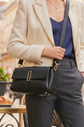 ZZ139 Black Leather 3-Compartment Crossbody Bag