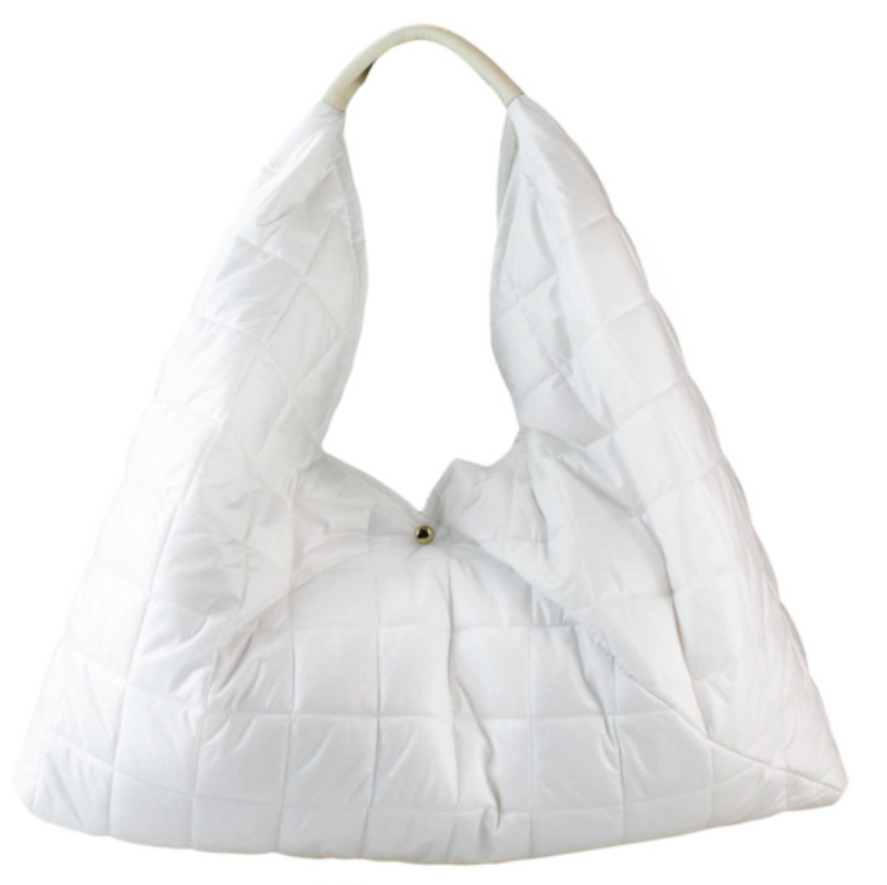 960 Italian White Puffy Fabric Handbag w/ Leather Handle