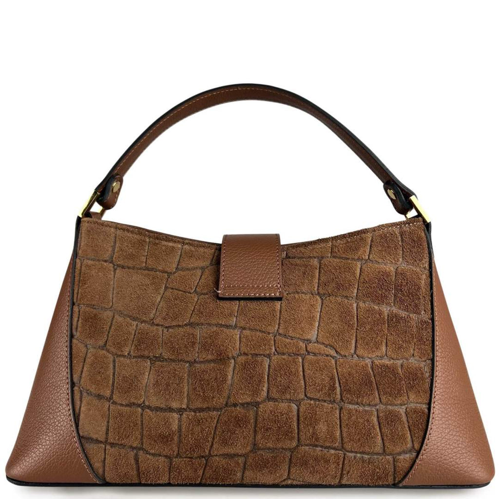 Mi206 Brown Croco-Print Accent Bag