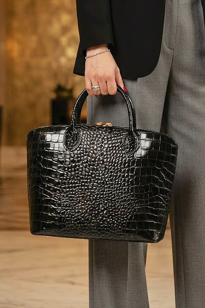 ZZ034 Black Large Croco Handbag