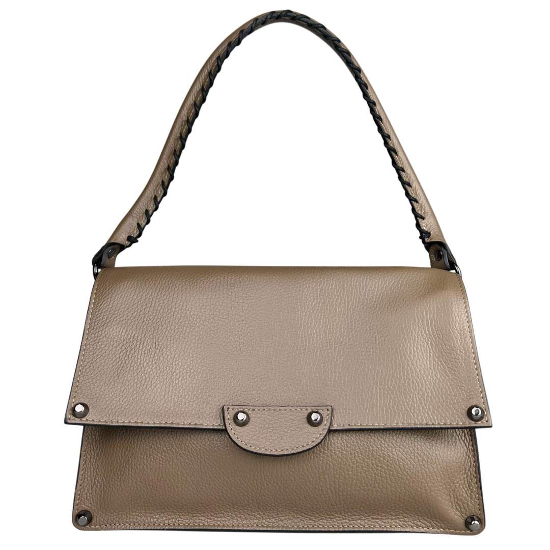 Mi234 Dark Taupe Woven-Handle Flap Bag