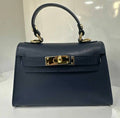 MELNA Navy Blue Small Italian Leather Structured Bag