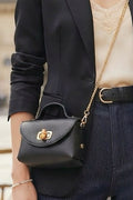 ZZ119 Black Grained Leather Chain Crossbody Bag