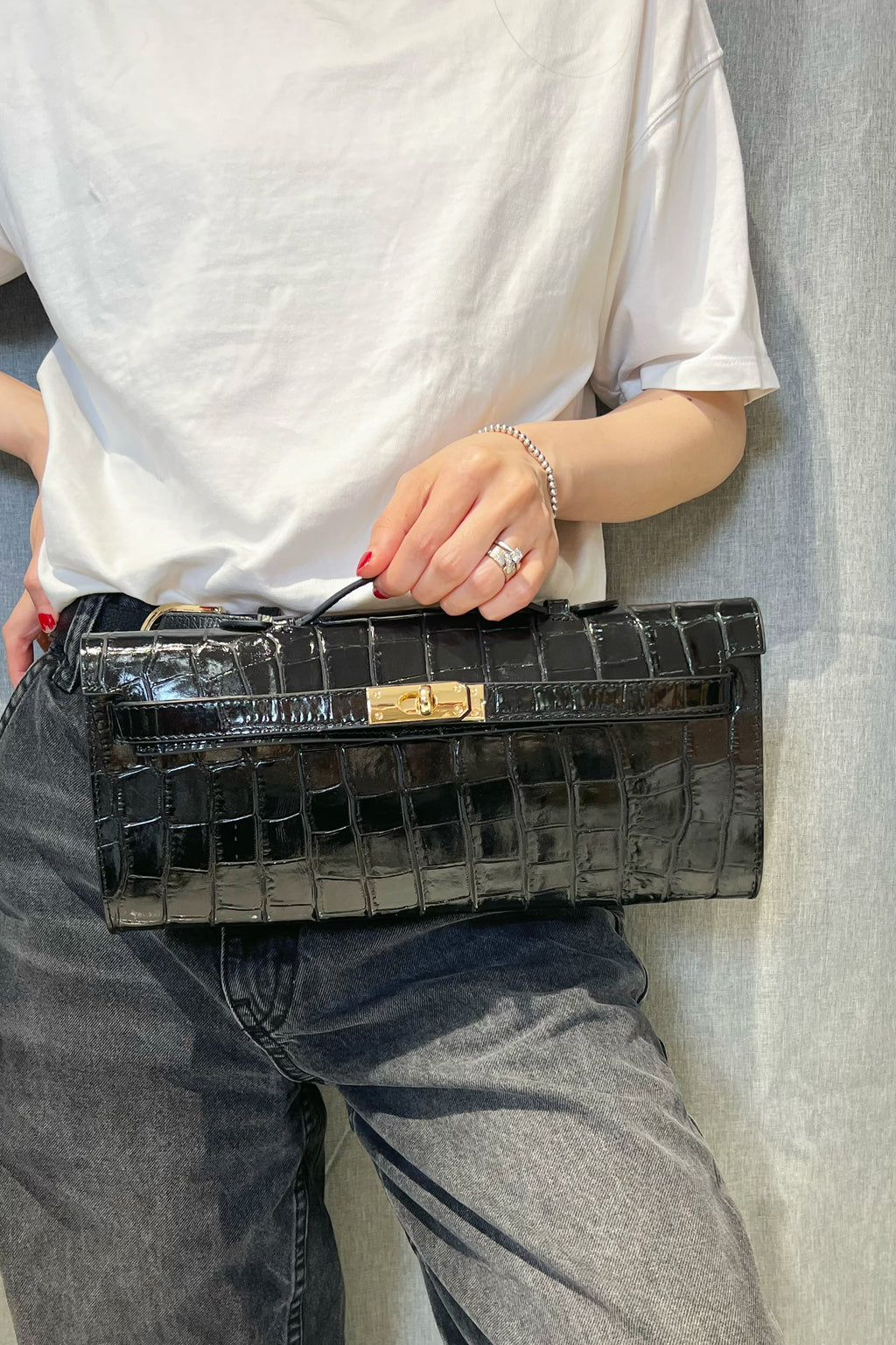 ZZ030 Black Croco Leather Clutch Bag