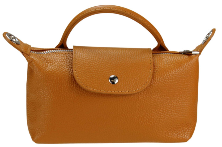 LOLOCA Italian Leather Camel Small Handbag w/ Snap Closure