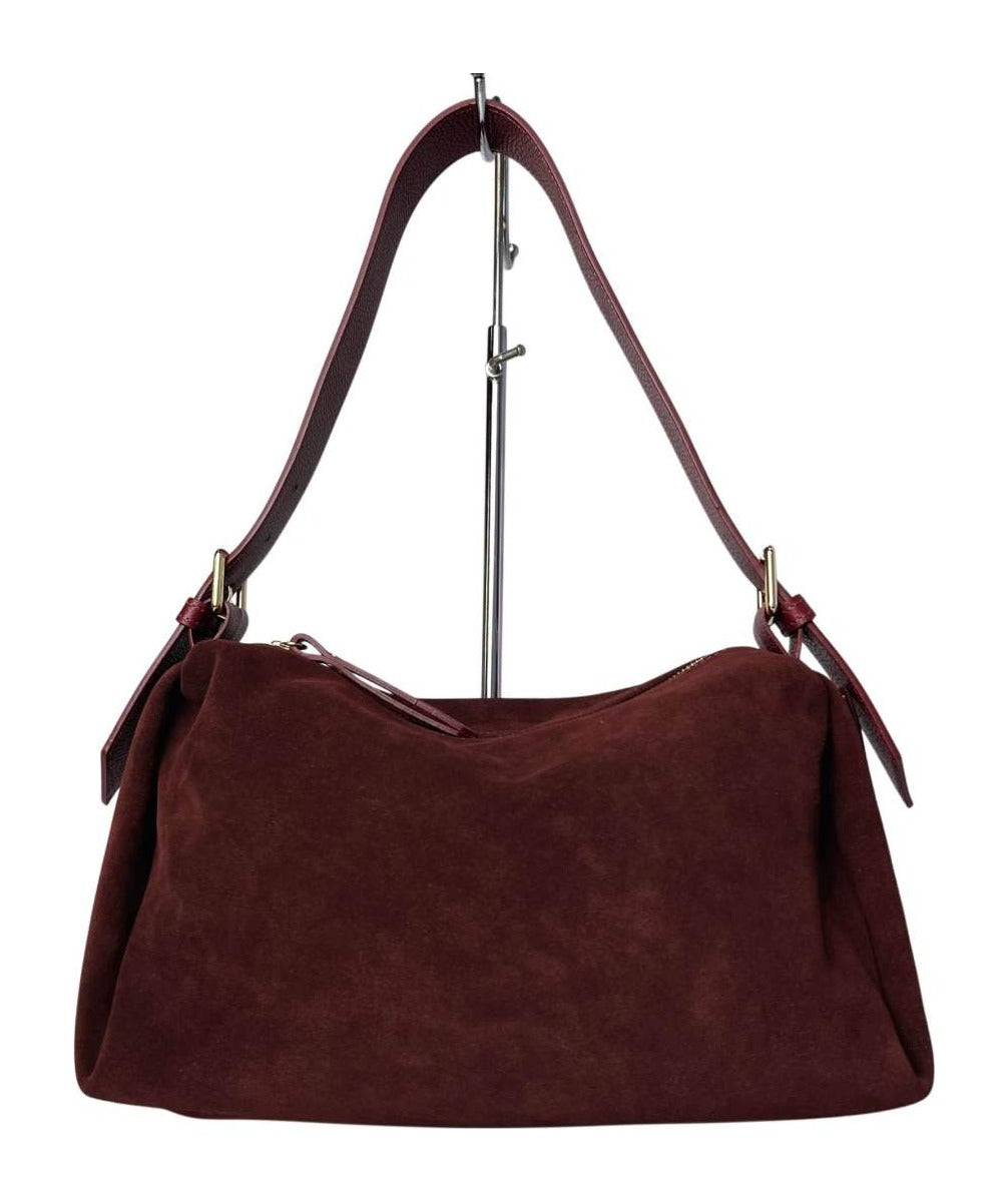 MI572 Burgundy Suede Buckle Shoulder Bag