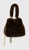 JA008 Brown Leopard Faux Fur Bucket Bag