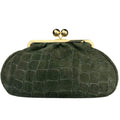 Mi276 Olive Suede Croco-Print Clip Clutch