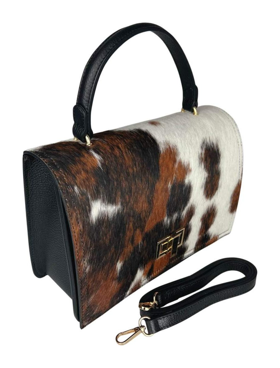 MI562 Cow Print Pony Hair Top Handle Bag